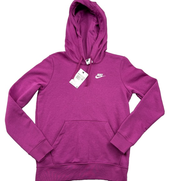Nike Tops - Nike Club Fleece Hoodie Women's XS Berry Purple Swoosh Logo Stretch Workout